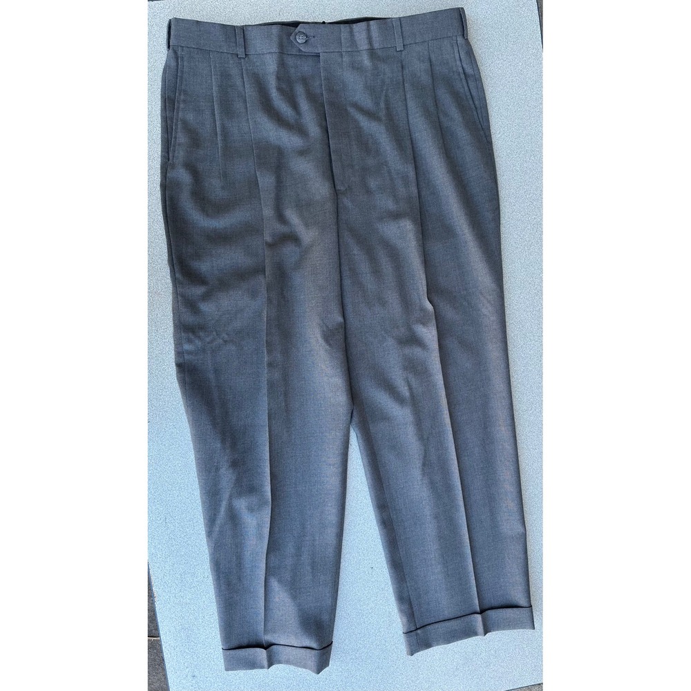 World Class Traveler Performance Mens Gray Pleated Cuffed Dress Pants 38x27.5